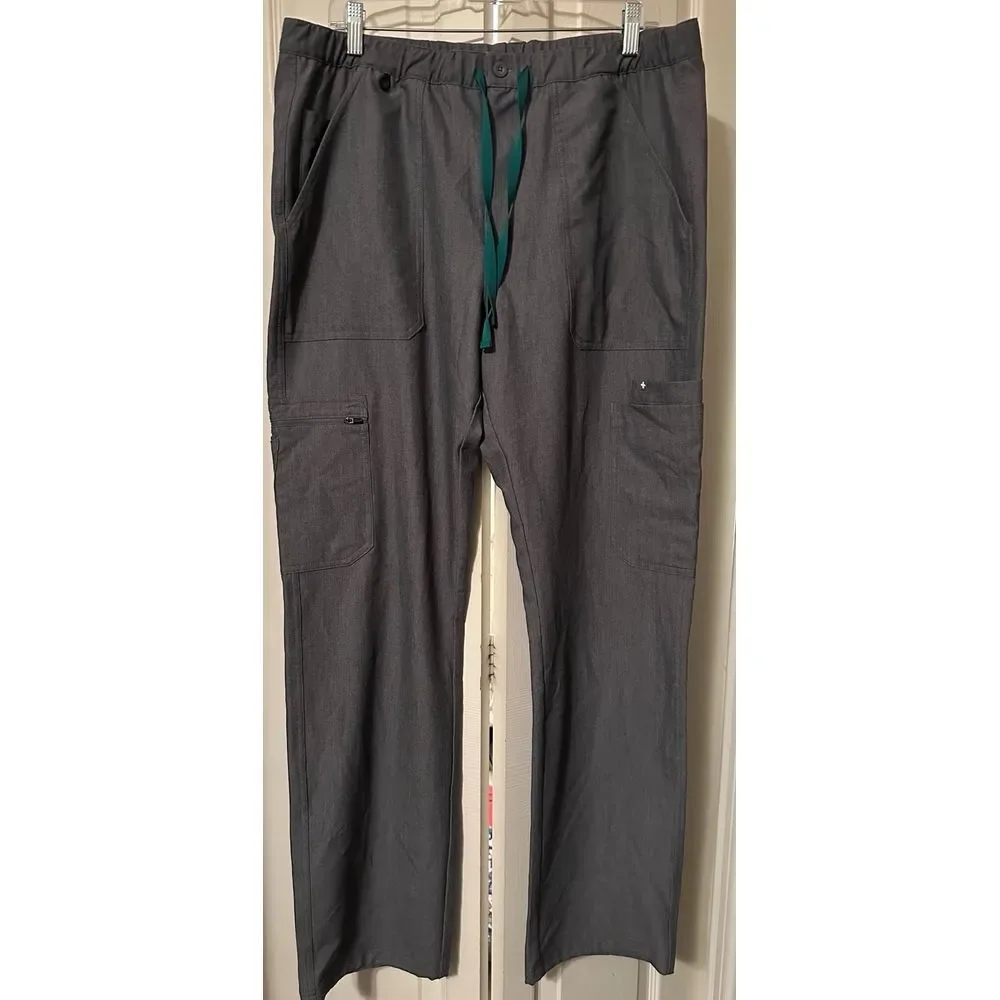 Figs Scrub Pants‎ Mens Large Gray Technical Collection .  Zip Front, Draw String